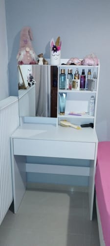 Customer photo review of Τραπέζι Μπουντουάρ Μακιγιάζ Μεικαπ Τουαλέτας Κρεβατοκάμαρας Καθρέφτης Ντουλάπι Λευκό RD-T118W01