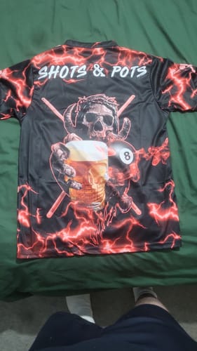 Customer photo review of Maxcorners Ball 8 Skull Hell Reaper And Beer Billiard Jersey Multicolor Options Personalized Name, Team Name 3D Polo Shirt (4 Colors)