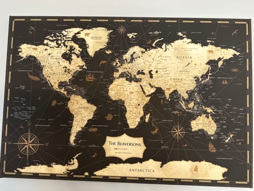 Customer photo review of Pinnable World Journey Map • Rustic Gold