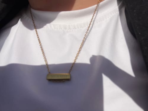 Customer photo review of 3cm Letter Bar Necklace in Rose Gold horizontal