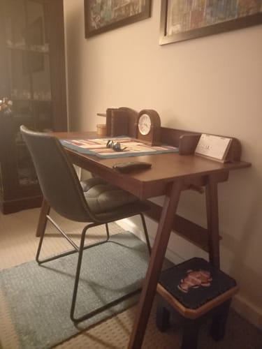 Customer photo review of Andri Solid Wood Study Desk with Mini Shelf and Drawers/Rubberwood/Home Office Desk/Walnut