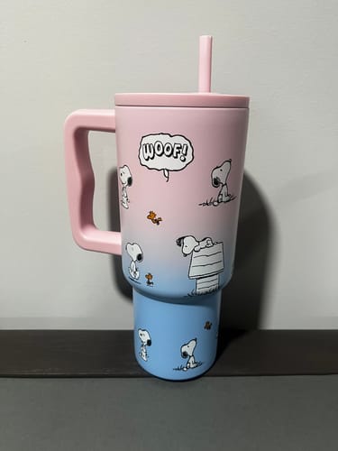 Customer photo review of Peanuts Snoopy Woof Travel Tumbler - Limited Ombre Color