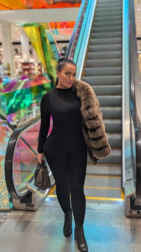 Customer photo review of Cadenza Black Long Sleeve Mock Neck Jumpsuit
