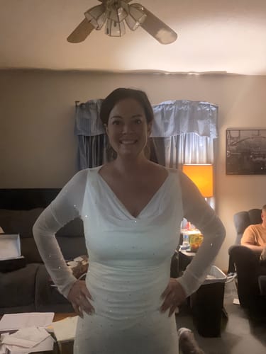 Customer photo review of Shapewear Heat-Set Crystal Mesh Long Sleeve Slim Mini Dress