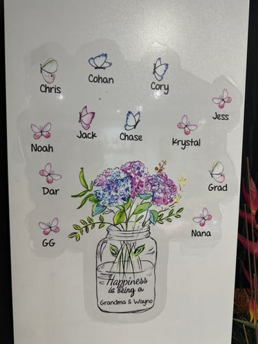 Customer photo review of Happiness Is Being A Grandma Mom Vase of Flower Personalized Decal/Sticker
