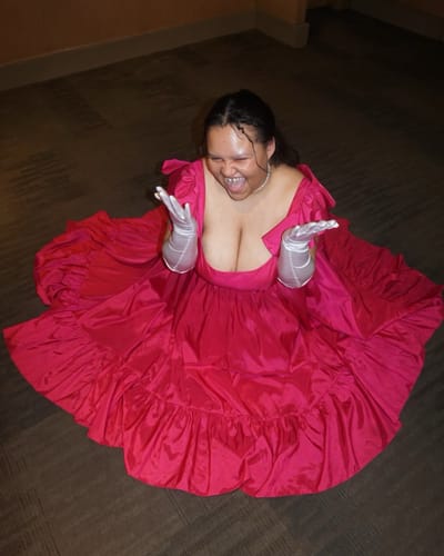 Customer photo review of Tiffany Tafetta Gown by Mac Duggal - RENTAL