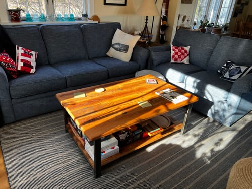 Customer photo review of Industrial Modern Coffee Table with Lower Shelf