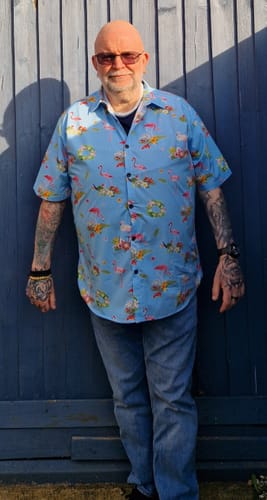 Customer photo review of Men's Cotton Flamingo Tropical Island Short Sleeve Summer Beach Button Hawaiian Shirt