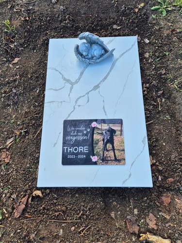 Customer photo review of Hunde Gedenktafel mit Foto & Spruch (UV- & Wetterfest)