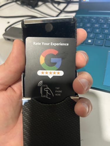 Customer photo review of NFC Google Review Card