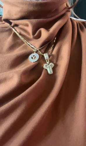 Customer photo review of 2 Pack Initial Letter Pendant with Zircon Stones for Women