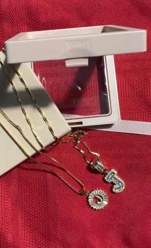 Customer photo review of 2 Pack Initial Letter Pendant with Zircon Stones for Women