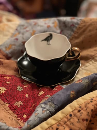 Customer photo review of Raven Black Gold Tea Cup and Saucer - CLEARANCE