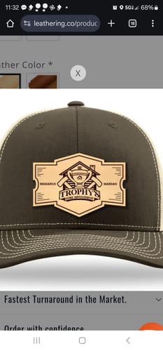 Customer photo review of Custom Leather Patch Hats Richardson 112 Laser Engraved