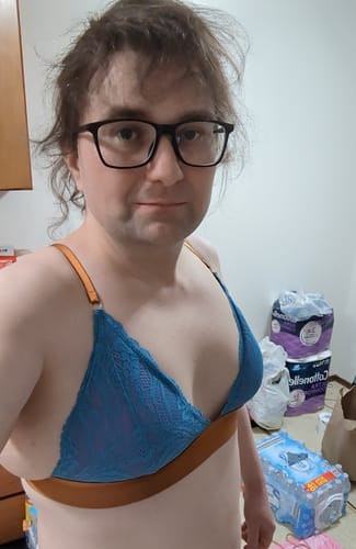 Customer photo review of Dorothee Lace Padded Triangle Bralette- Blue
