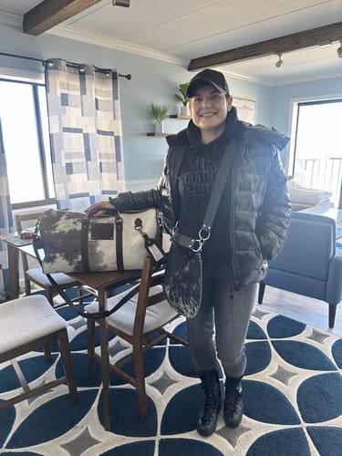 Customer photo review of Medium X-Body | Salt +Pepper Cow Hide