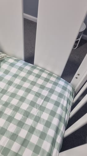 Customer photo review of Cot Waterproof Sheet - Green Gingham