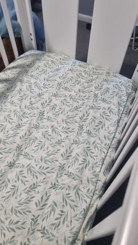 Customer photo review of Cot Waterproof Sheet - Organic Leaf