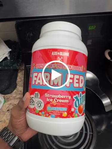 Customer video review of Axe & Sledge Supplements Farm Fed Grass-Fed Whey Protein Isolate - 28 Servings (Dippin Dots Strawberry Ice Cream)