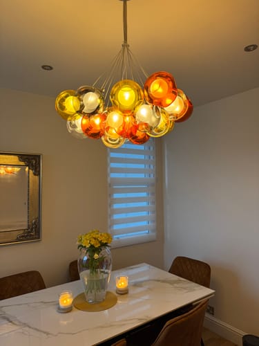 Customer photo review of Cluster Glass Ball Pendant Lights with Multi-Color Globes