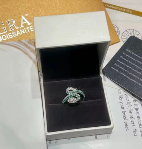 Customer photo review of Serpellis Gold Plated Sterling Silver Green Moissanite Snake Shaped Ring