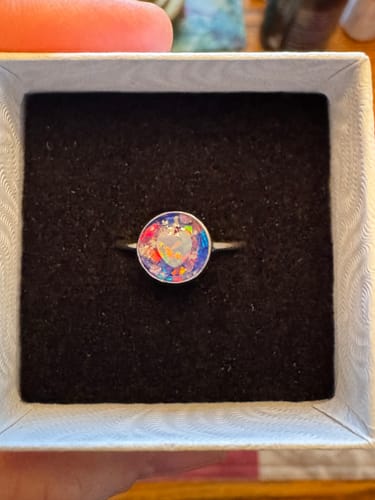 Customer photo review of Opal Heart Ring with Cremation Ashes