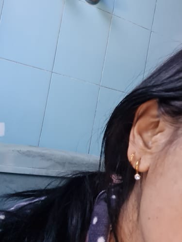Customer photo review of Athena Solitaire Hoop Earrings