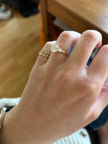 Customer photo review of Plunge Three Stone | Round & Pears