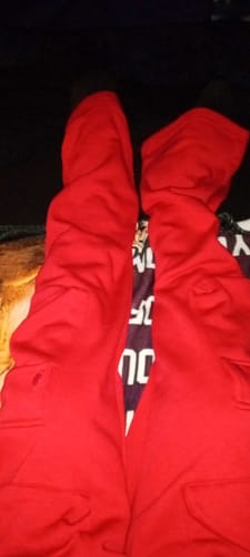 Customer photo review of Stacked Cargo Fleece Pant (Red) (100-476)