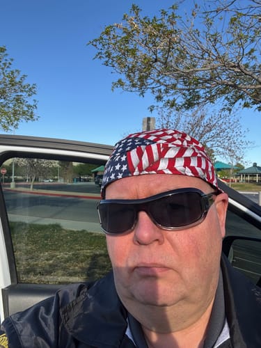 Customer photo review of American Flag Doo Rag MADE IN AMERICA Patriotic Bandana Head Wrap Motorcycle Bikers Hat