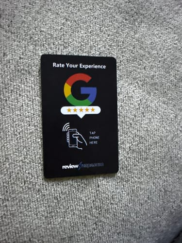 Customer photo review of NFC Google Review Card