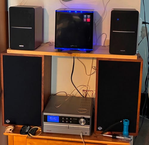 Customer photo review of R1280DBs Powered Bluetooth Bookshelf Speakers