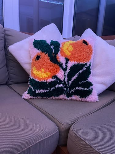 Customer photo review of A Bounty of Oranges Latch Hook Cushion Kit