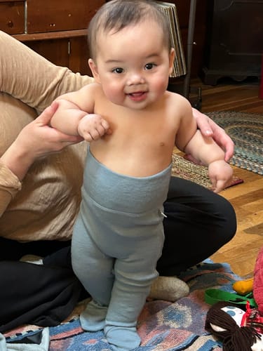 Customer photo review of Baby Footed Pants, Merino Wool, Blue