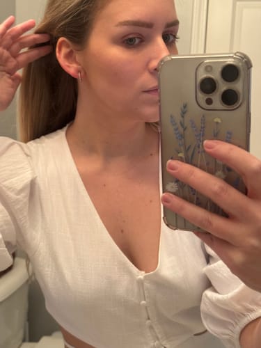 Customer photo review of Medium Pavé Hoop Clip On Earrings in Silver