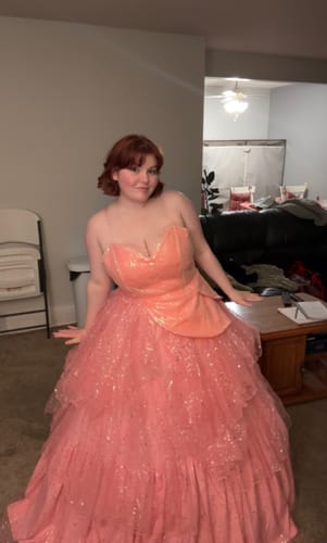 Customer photo review of Pink 1950s Wicked Glitter Mesh Swing Dress
