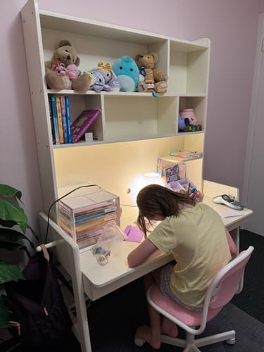 Customer photo review of Bahid Study Desks/Solid Wood Study Desk with Shelf/Home Office/White