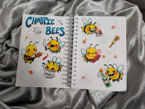Customer photo review of Chaotic Bees Sticker Sheet