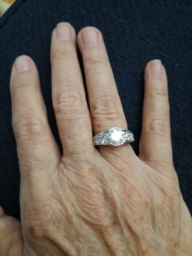 Customer photo review of Bezel Round Moissanite Channel Euro Shank Engagement Ring