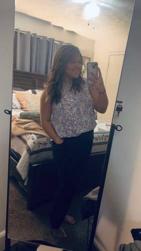 Customer photo review of Watercolor Floral Ruffle Trim Tank