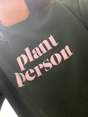 Customer photo review of Plant Person Puff Print Pullover Forest + Lilac