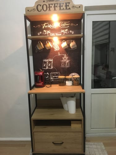 Customer photo review of Rani JE154 Işıklı Kahve Köşesi Çekmeceli Çok Amaçlı Mutfak Dolabı Sepet Ceviz