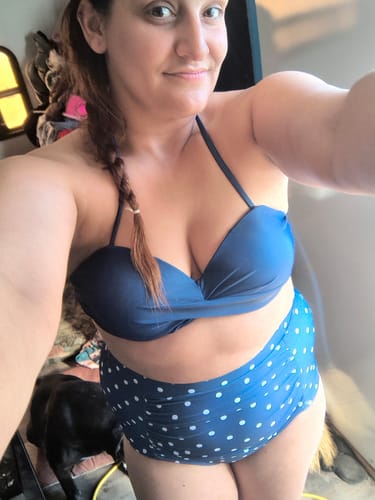 Customer photo review of Blue 1950s Halter Polka Dots Swimsuit
