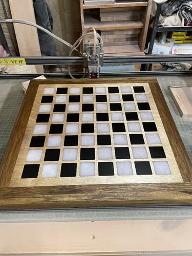 Customer photo review of 15.5x15.5" Chessboard 1 Wood Shape Blank - 1/2" Thick