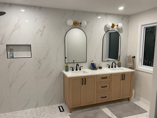 Customer photo review of Bridgeport 72" White Oak Bathroom Vanity, Double Sink