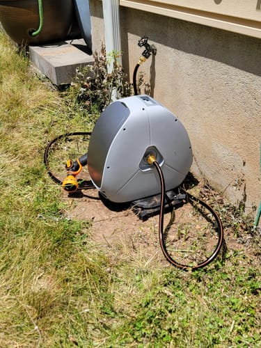 Customer photo review of Ground-Mounted Retractable Hose Reel 82ft-130ft