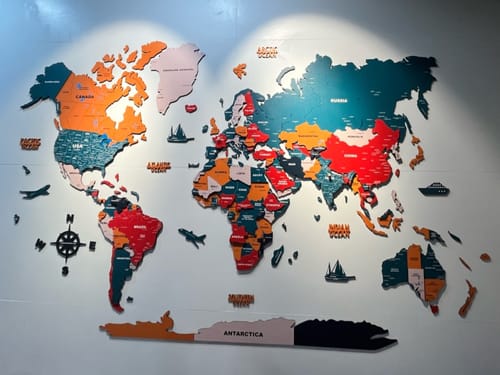 Customer photo review of 3D Pine Wooden World Map for wall