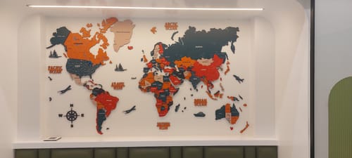 Customer photo review of 3D Pine Wooden World Map for wall