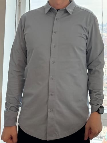 Customer photo review of Long-Sleeve Casual Button-Down: Glacial Blue