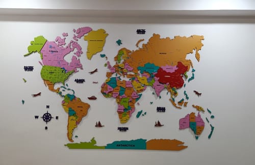 Customer photo review of 3D Colorful Wooden World Map for wall